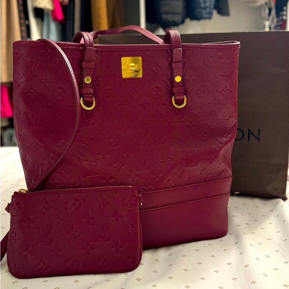 Authentic Louis Vuitton Monogram Empreinte Citadine PM Tote Bag Red